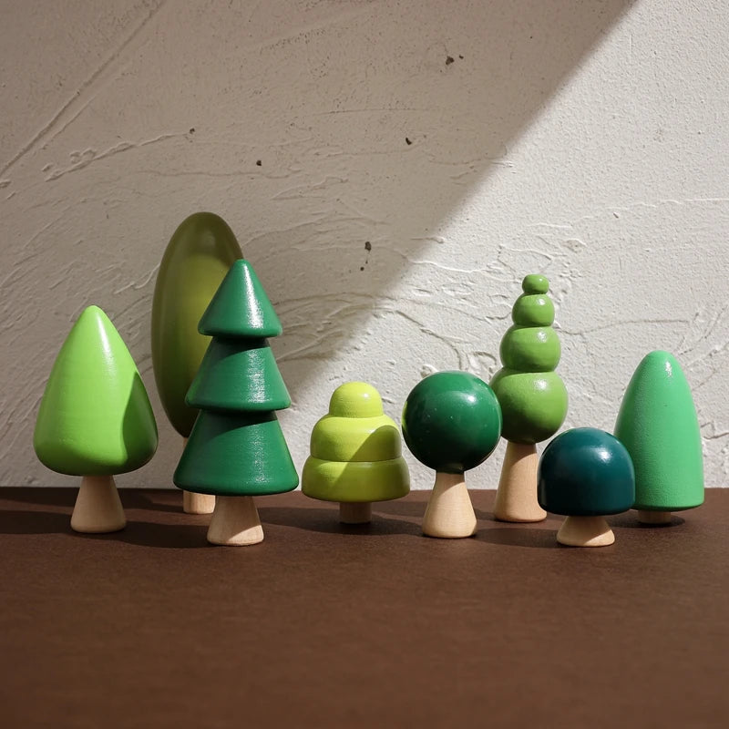 Wooden Forest Tree Building Blocks - Montessori Simulation Green Tree Toy