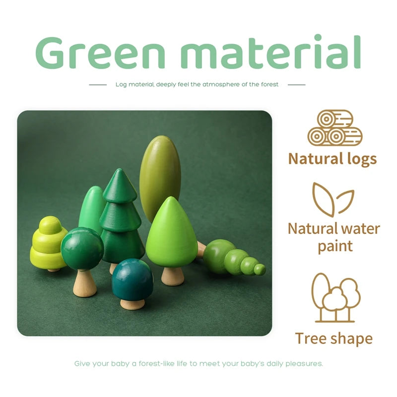 Wooden Forest Tree Building Blocks - Montessori Simulation Green Tree Toy