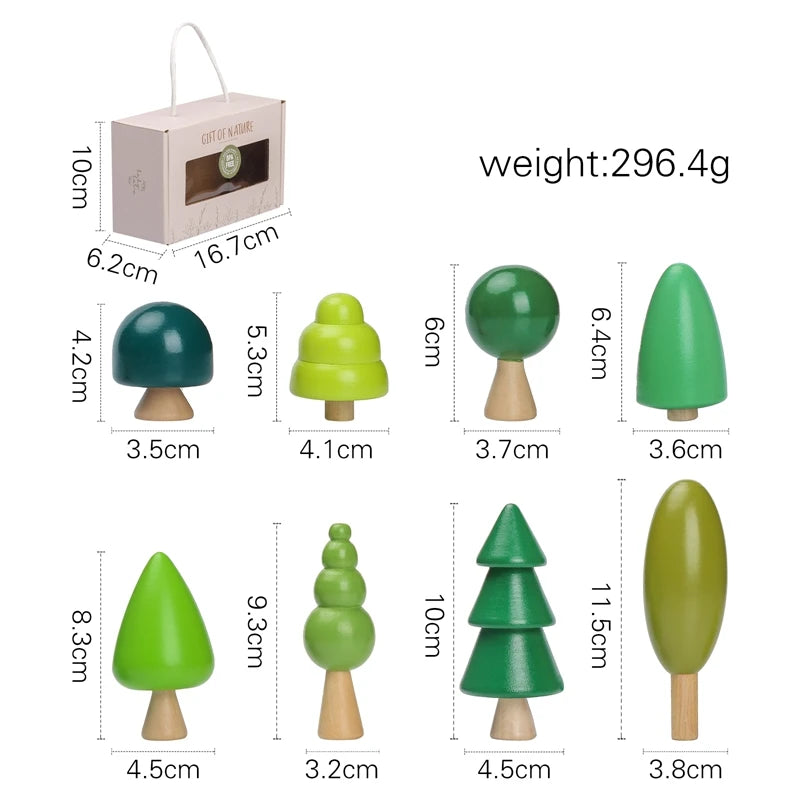 Wooden Forest Tree Building Blocks - Montessori Simulation Green Tree Toy