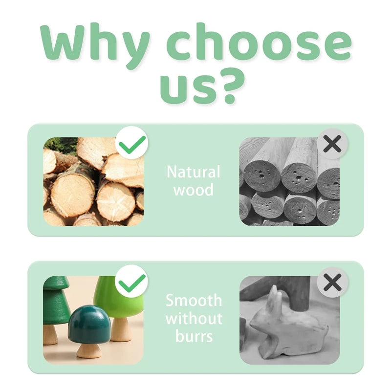 Wooden Forest Tree Building Blocks - Montessori Simulation Green Tree Toy