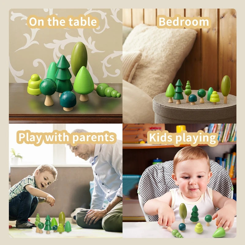 Montessori Wooden Forest Tree Building Blocks - Educational Kids Toy & Room Decor