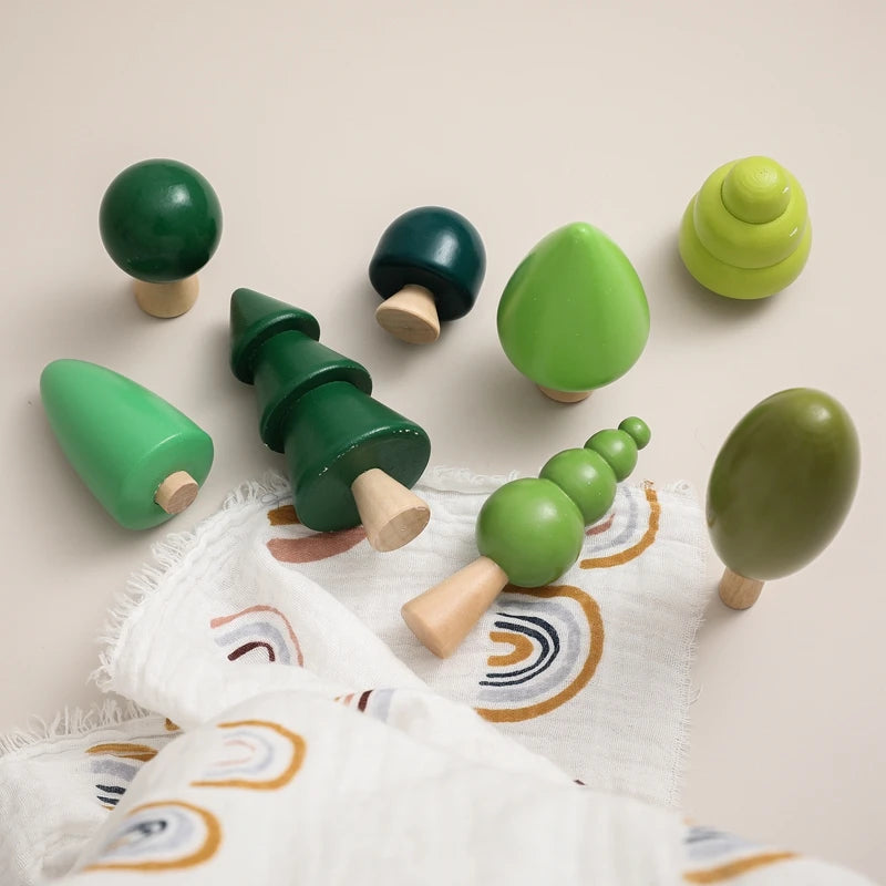 Wooden Forest Tree Building Blocks - Montessori Simulation Green Tree Toy
