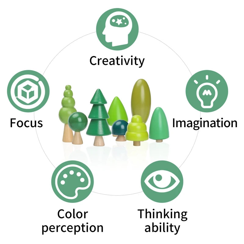 Montessori Wooden Forest Tree Building Blocks - Educational Kids Toy & Room Decor