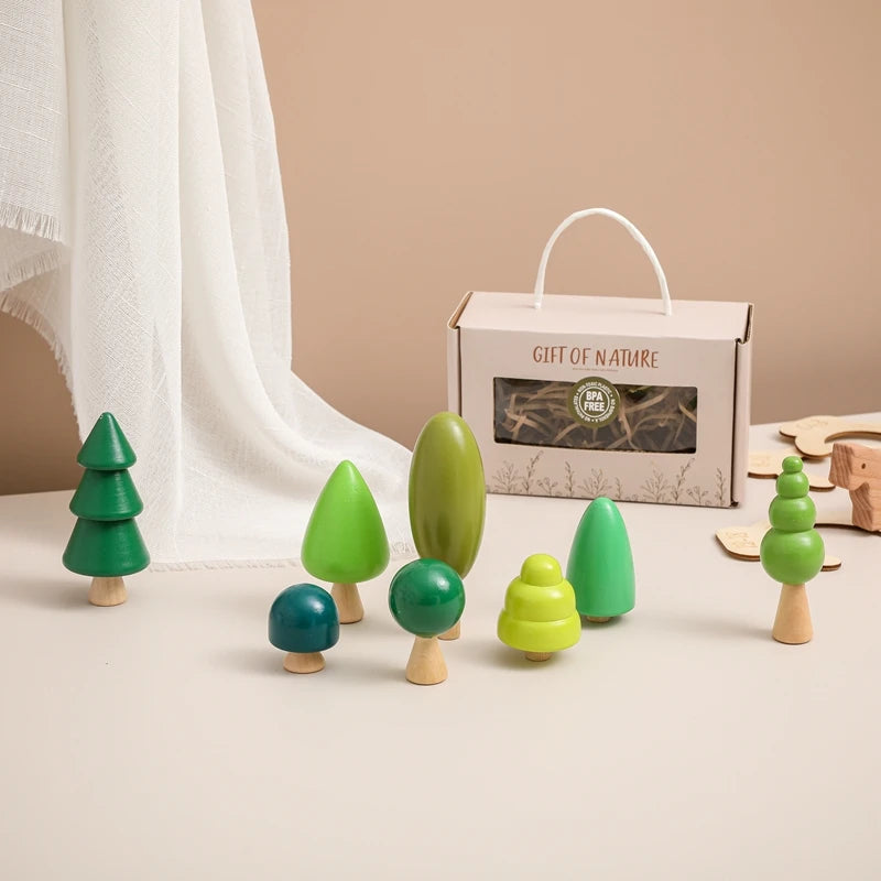 Wooden Forest Tree Building Blocks - Montessori Simulation Green Tree Toy