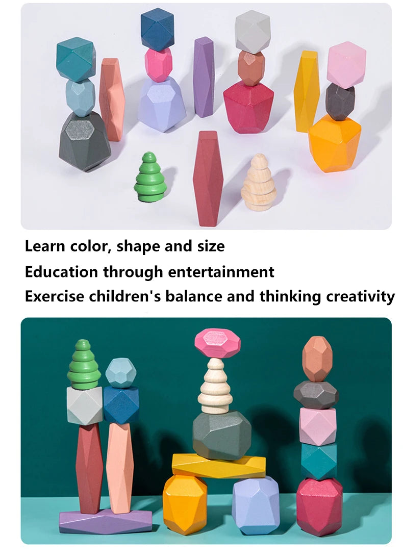 Montessori Wooden Stacking Rocks Building Blocks