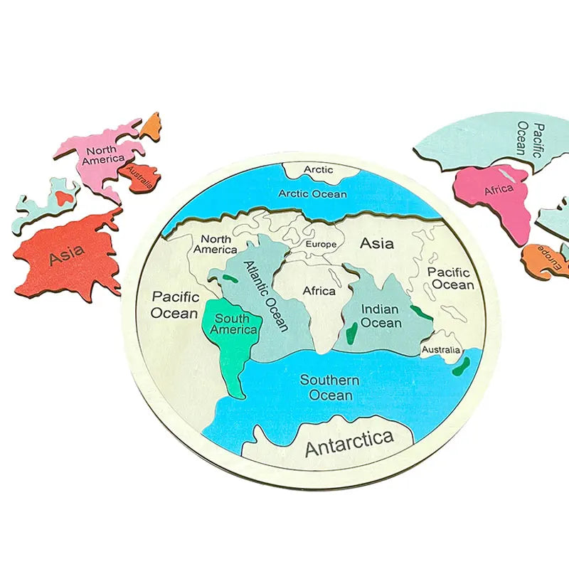 Montessori Wooden Colored World Map Puzzle Toy