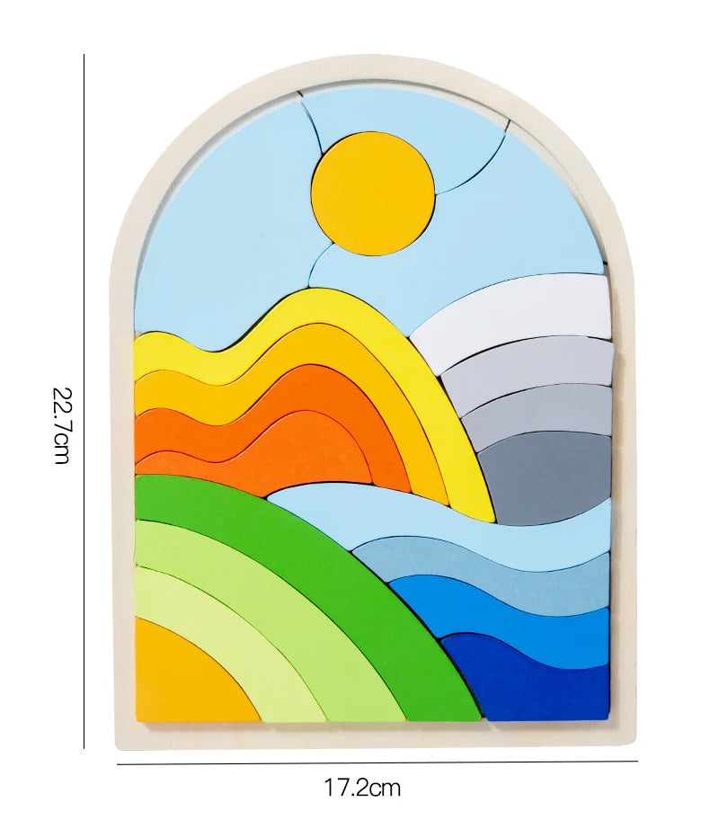 Wooden Rainbow Shape and Color Puzzle - Educational Toy