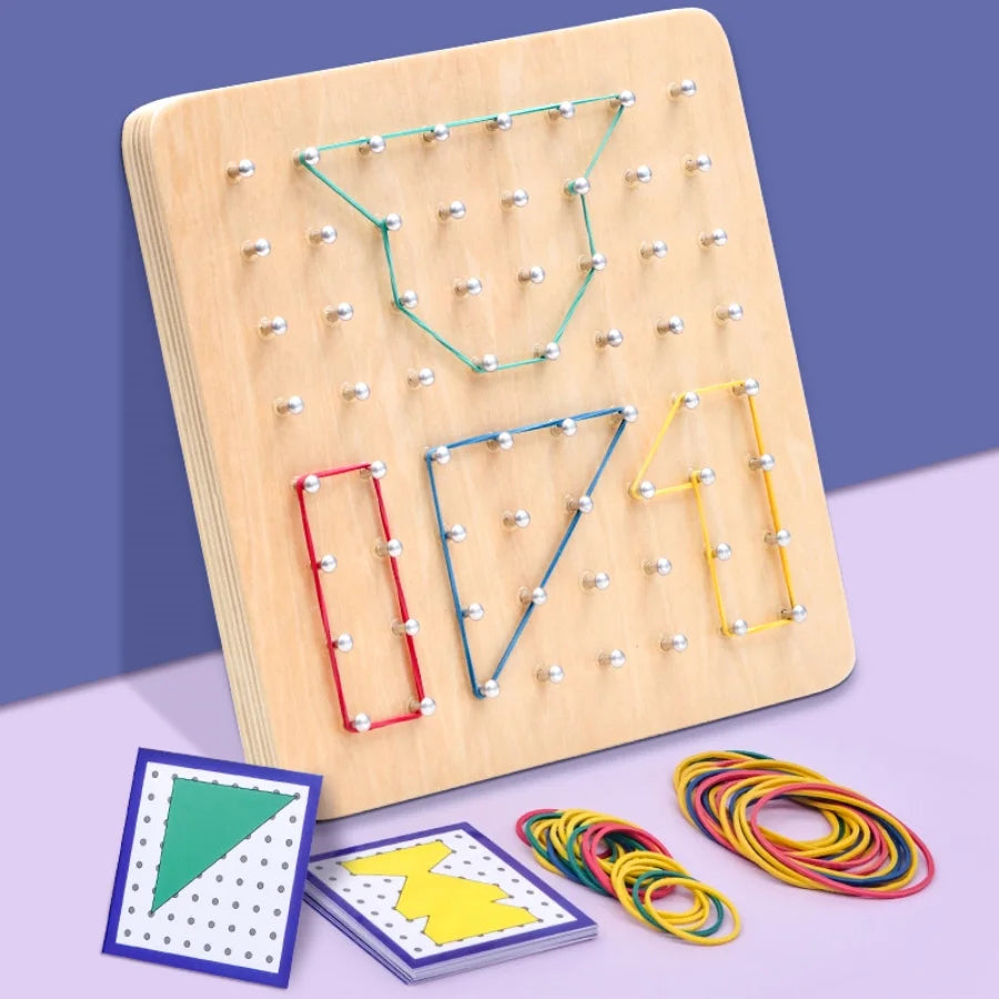 Montessori Creative Teaching Tool Small Nail Board Puzzle - Geometric Shape and Color Cognition