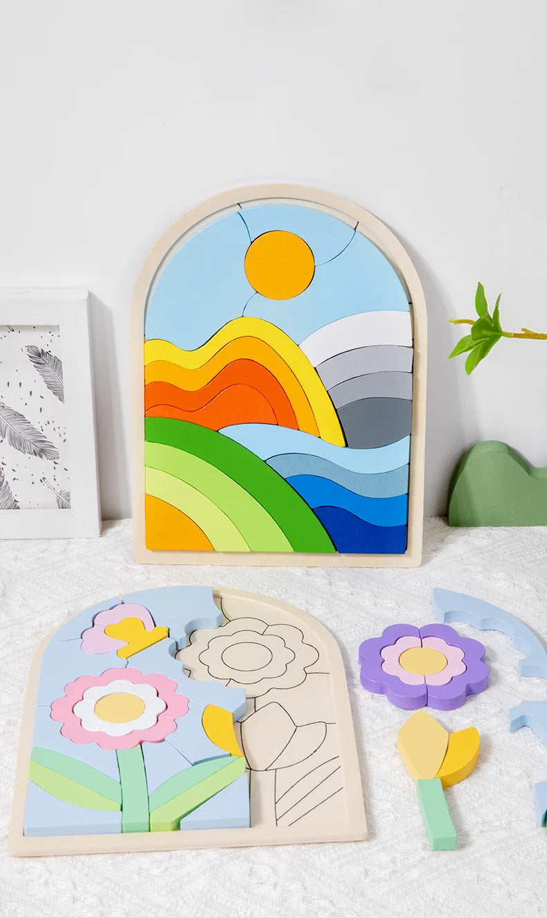 Wooden Rainbow Shape and Color Puzzle - Educational Toy