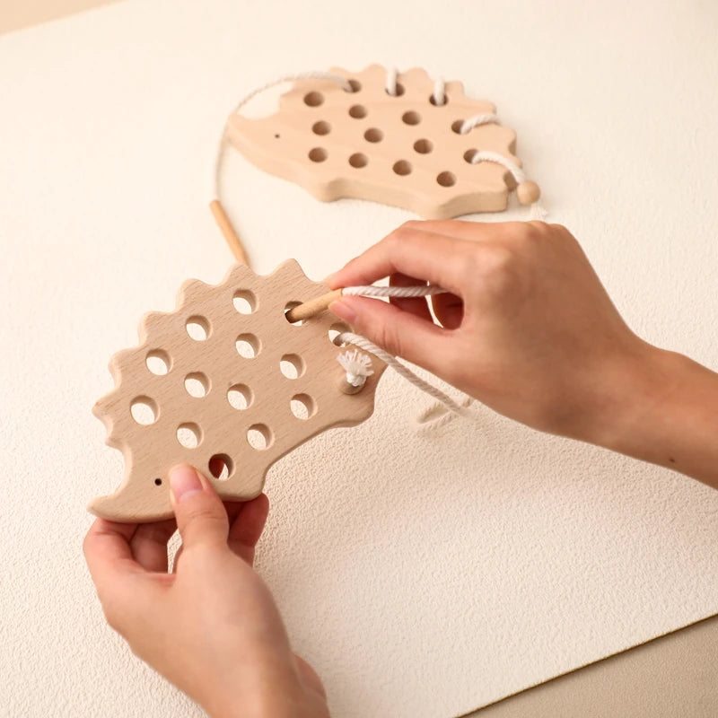 Montessori Wooden Threading Hedgehog Toy