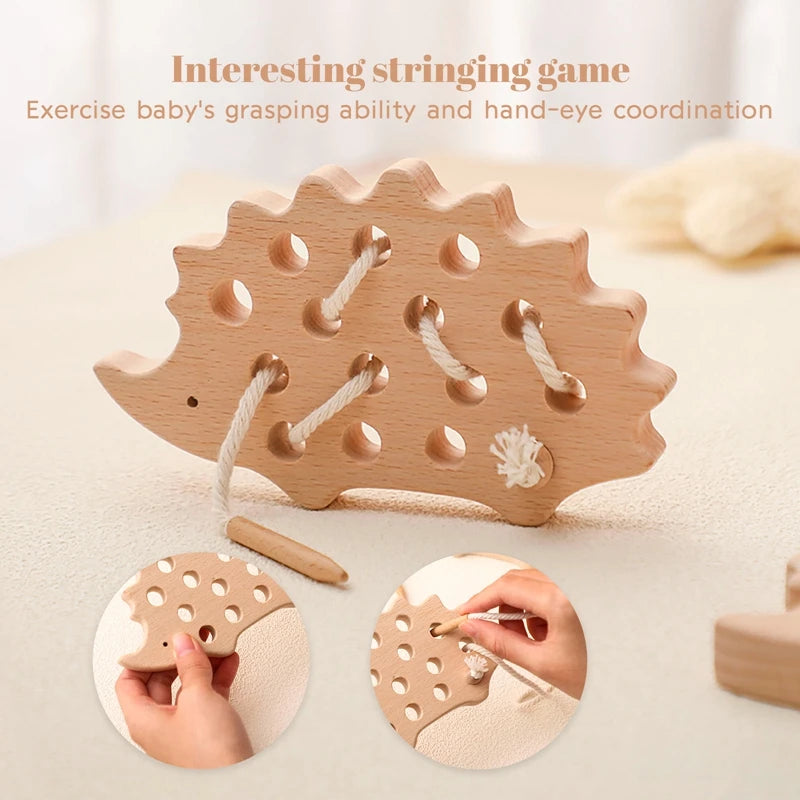 Montessori Wooden Threading Hedgehog Toy