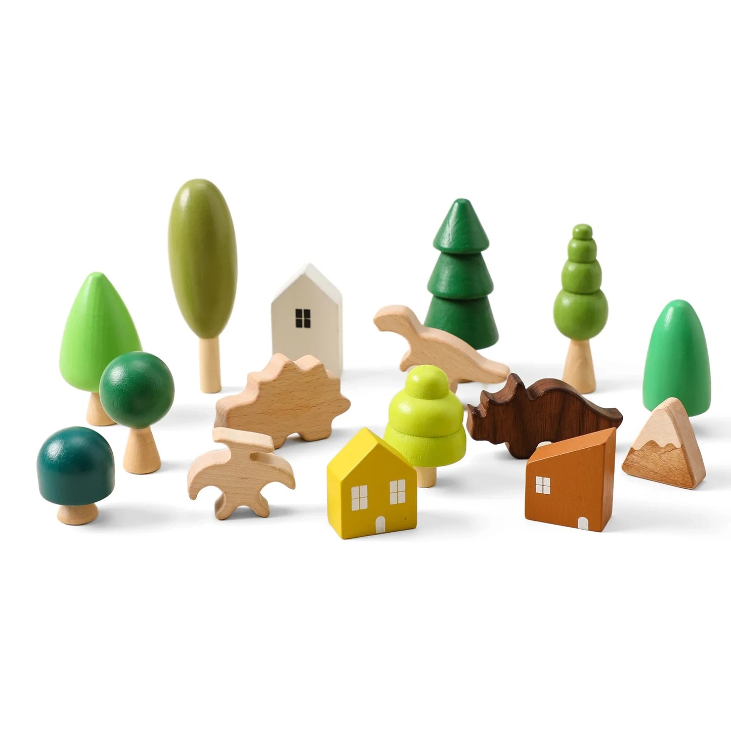 Wooden Forest Tree Building Blocks - Montessori Simulation Green Tree Toy