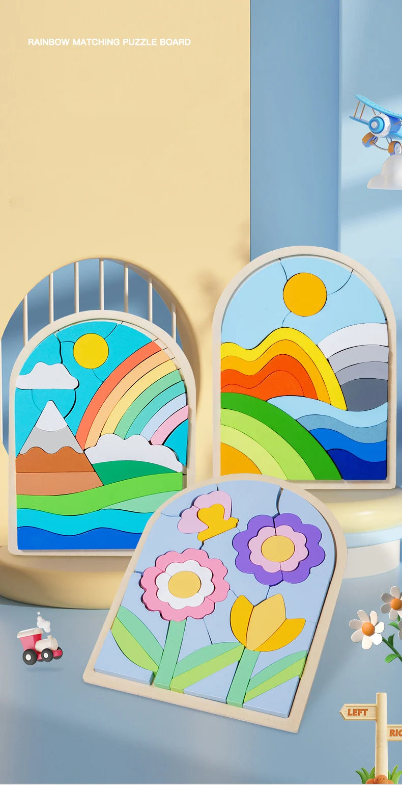Wooden Rainbow Shape and Color Puzzle - Educational Toy