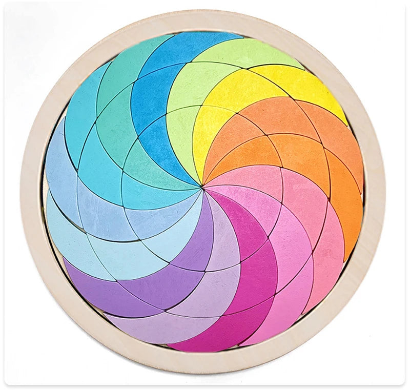 Montessori Rainbow Wooden Puzzle Geometric Blocks