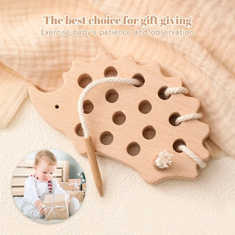 Montessori Wooden Threading Hedgehog Toy