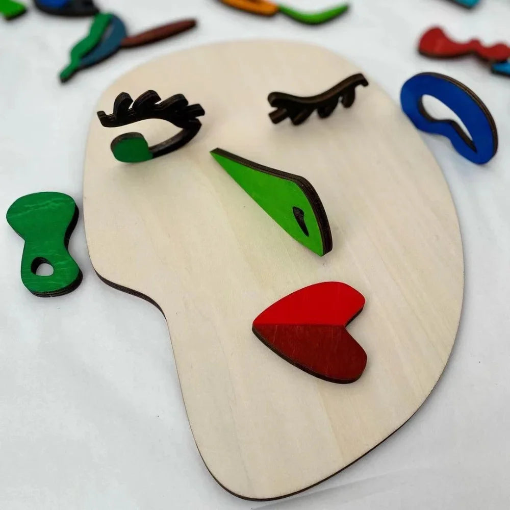 Wooden Montessori Face Puzzles Abstract Art Picasso Style