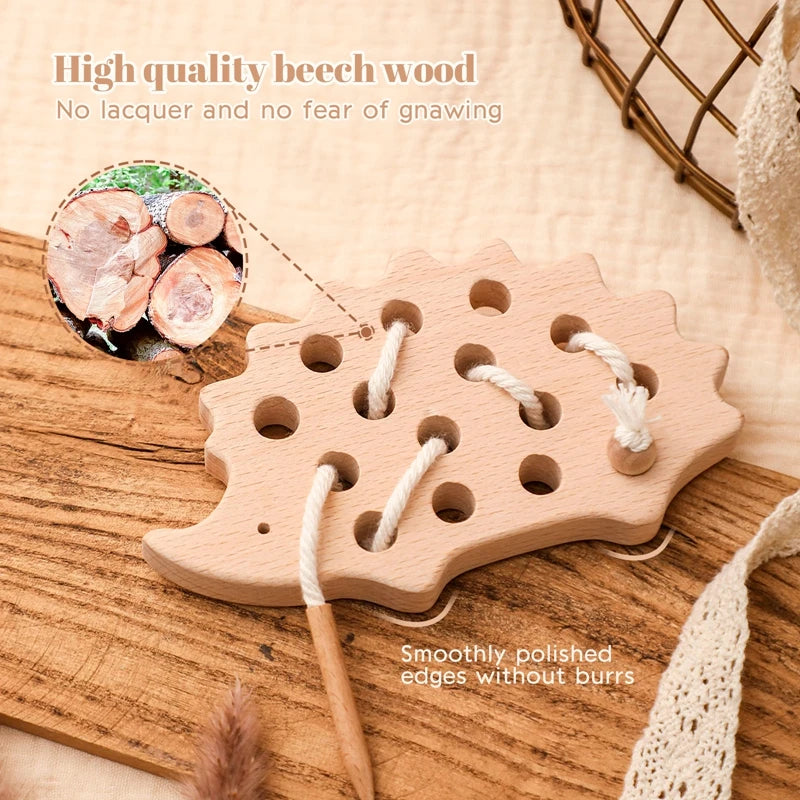 Montessori Wooden Threading Hedgehog Toy
