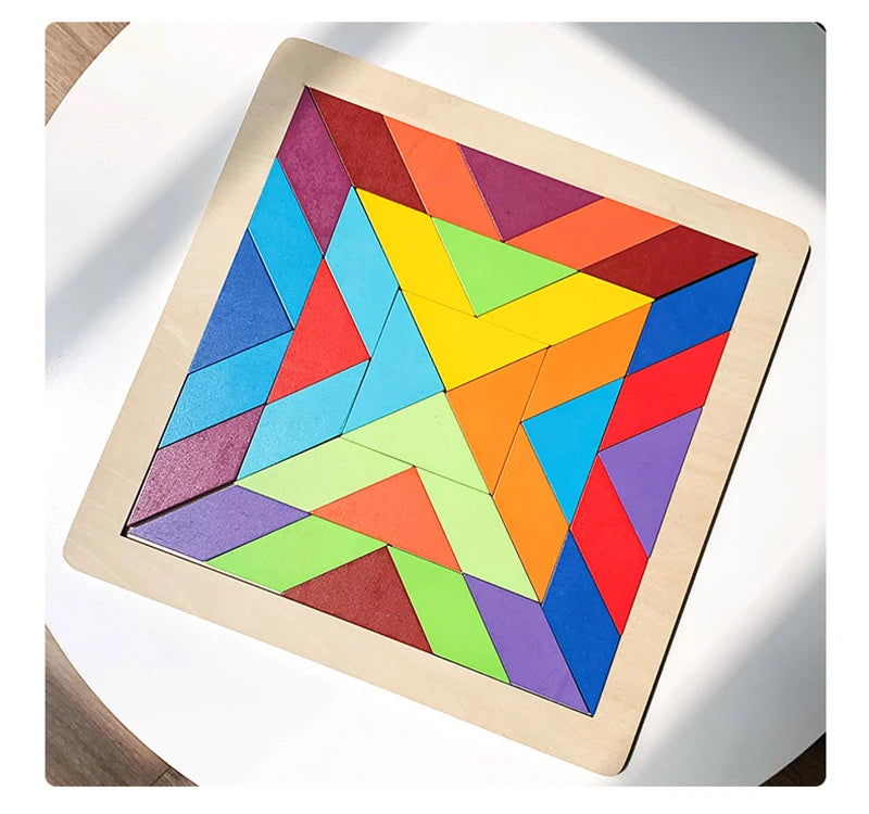 Montessori Rainbow Wooden Puzzle Geometric Blocks