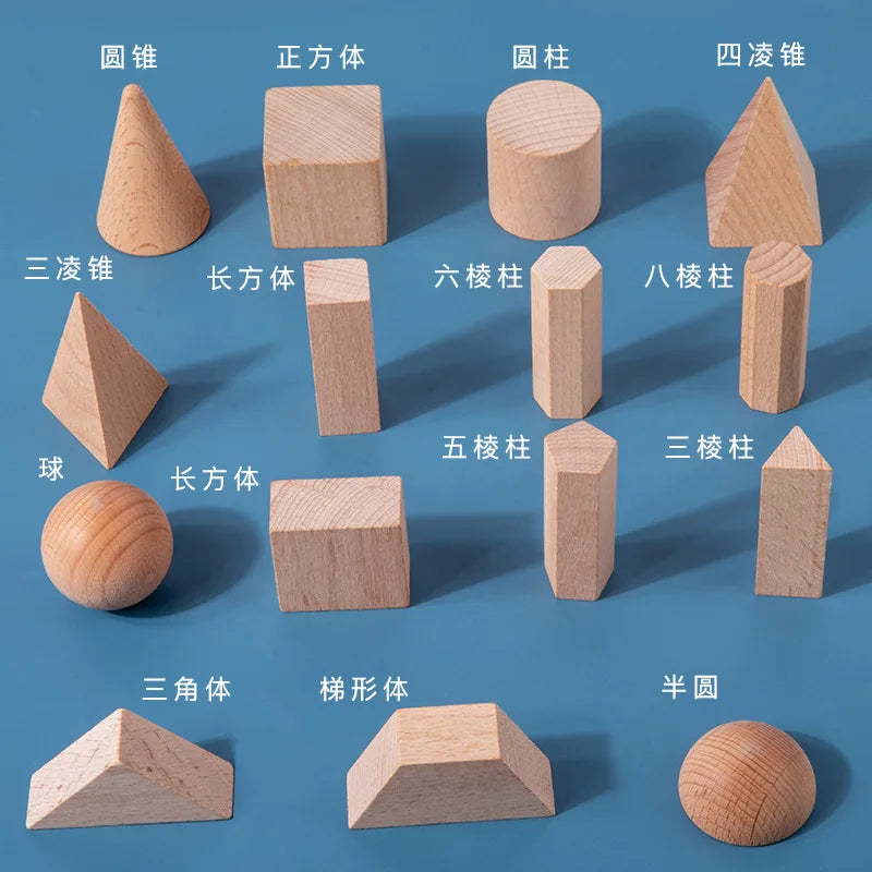 Montessori Wooden 3D Geometry Solid Blocks