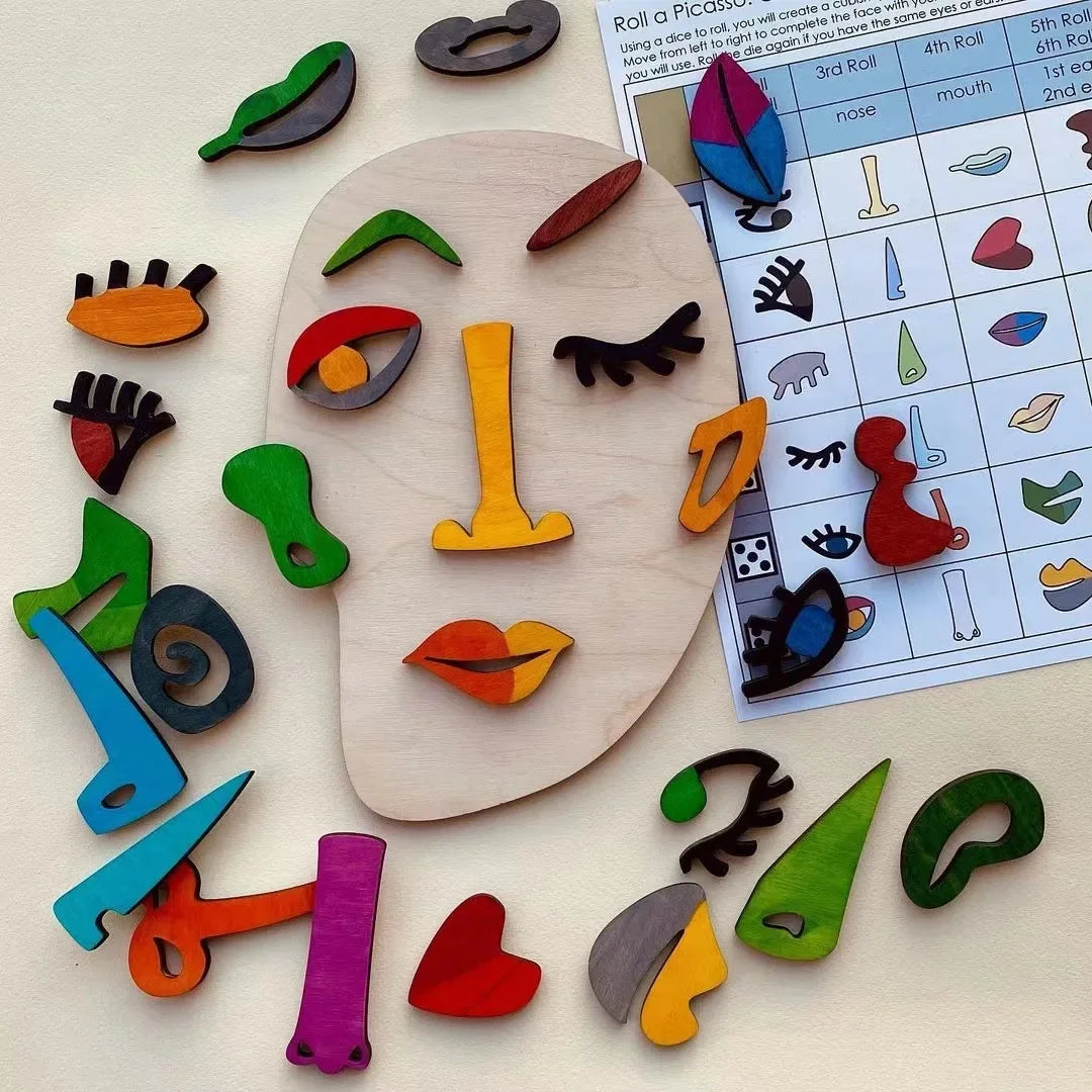 Wooden Montessori Face Puzzles Abstract Art Picasso Style