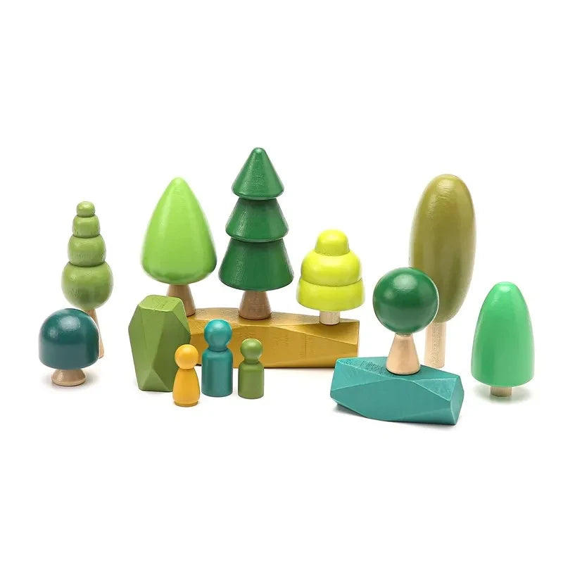 Wooden Forest Tree Building Blocks - Montessori Simulation Green Tree Toy