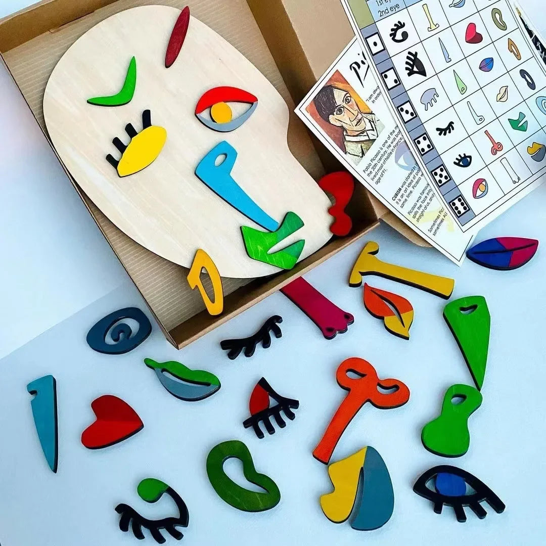 Wooden Montessori Face Puzzles Abstract Art Picasso Style