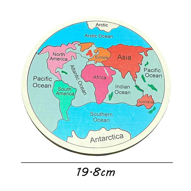 Montessori Wooden Colored World Map Puzzle Toy