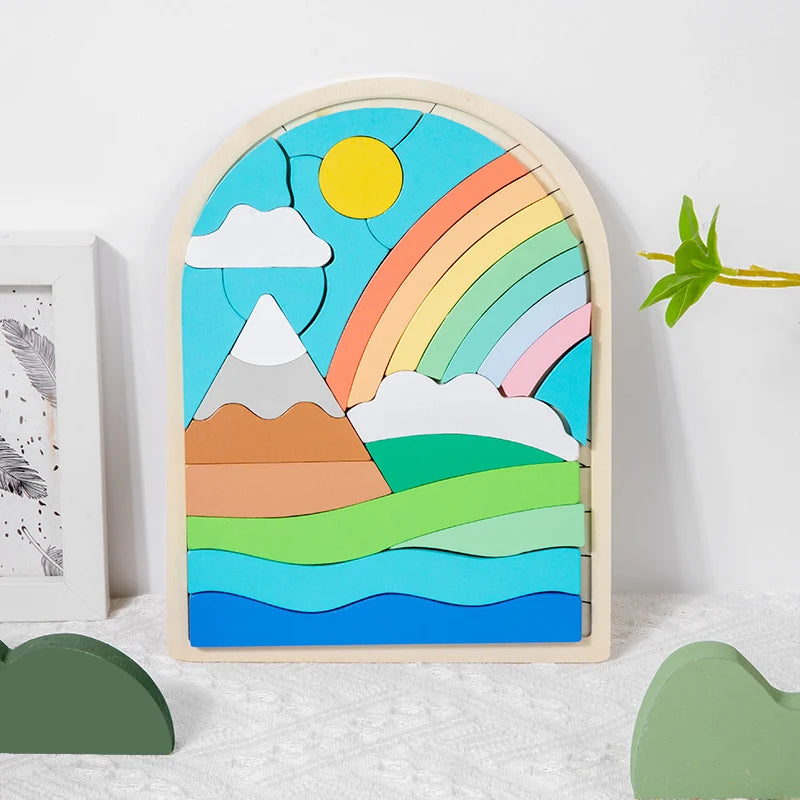 Wooden Rainbow Shape and Color Puzzle - Educational Toy