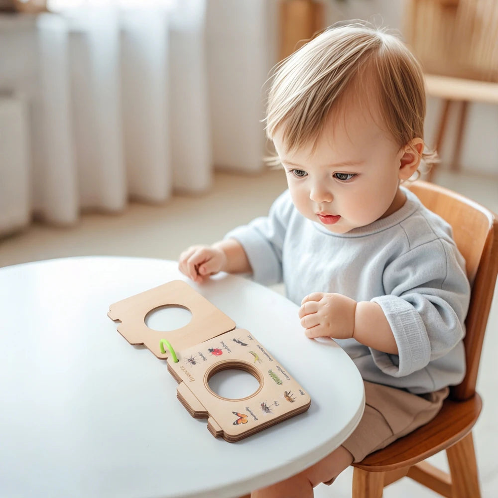 Montessori Wooden Cognitive Puzzle Book Toy for Babies & Kids