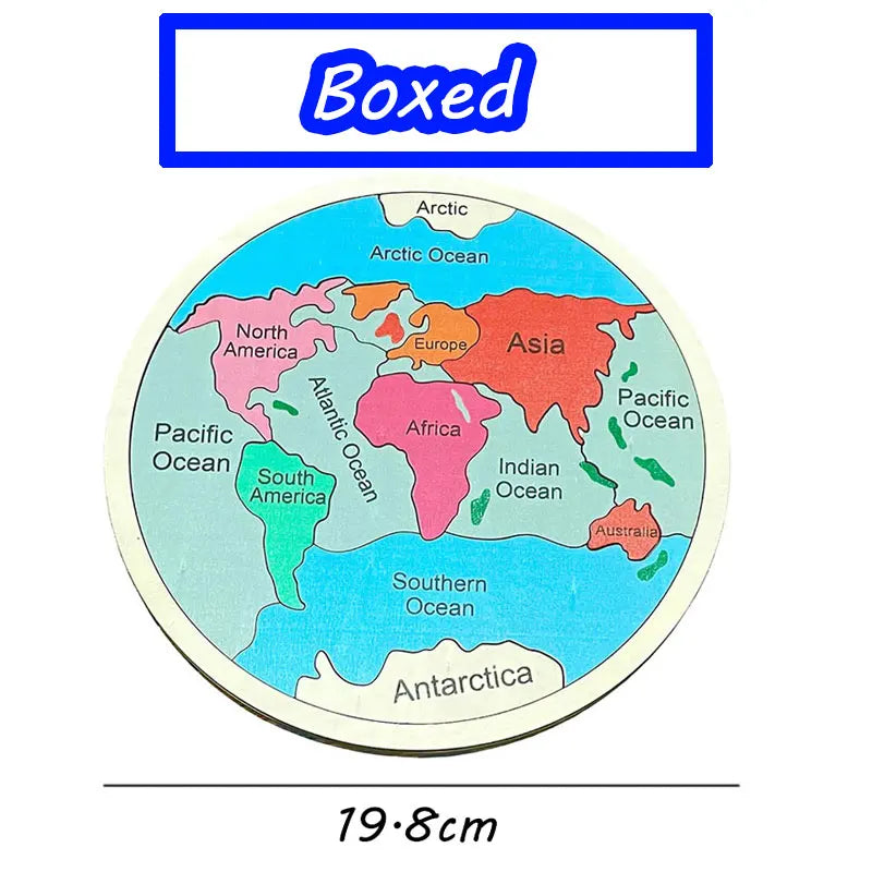 Montessori Wooden Colored World Map Puzzle Toy