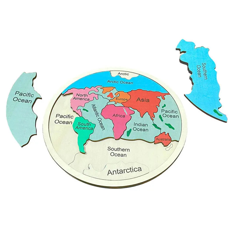 Montessori Wooden Colored World Map Puzzle Toy