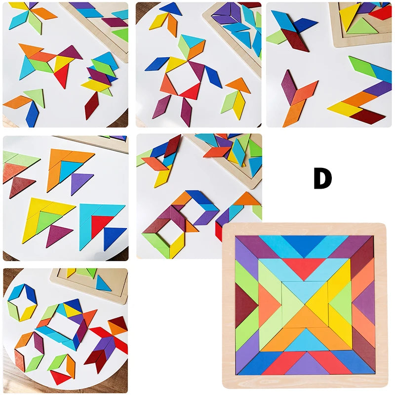 Montessori Rainbow Wooden Puzzle Geometric Blocks