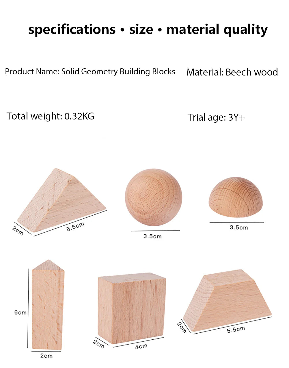 Montessori Wooden 3D Geometry Solid Blocks
