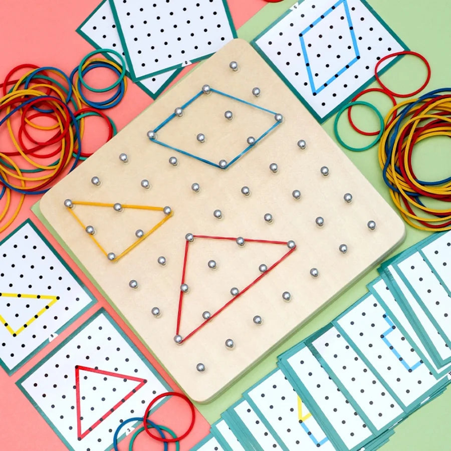 Montessori Creative Teaching Tool Small Nail Board Puzzle - Geometric Shape and Color Cognition