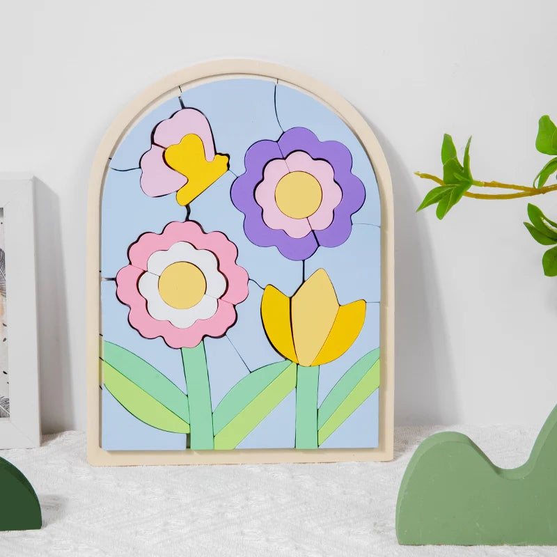 Wooden Rainbow Shape and Color Puzzle - Educational Toy