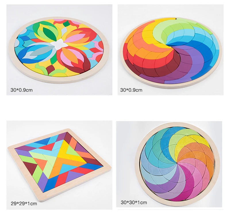 Montessori Rainbow Wooden Puzzle Geometric Blocks