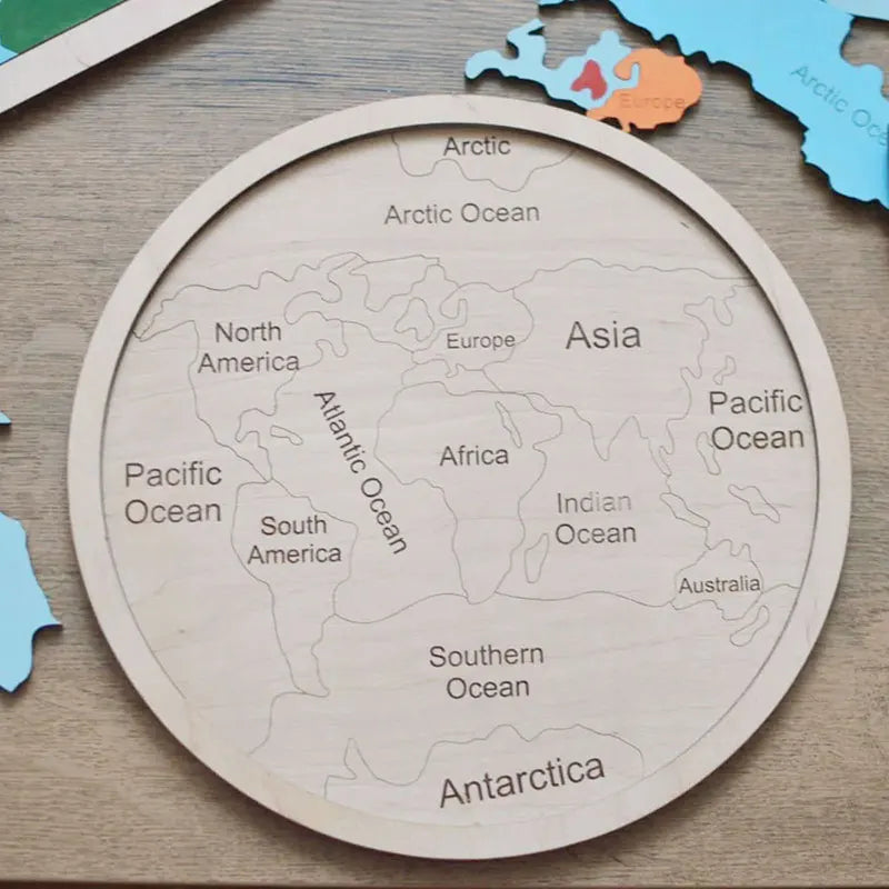 Montessori Wooden Colored World Map Puzzle Toy