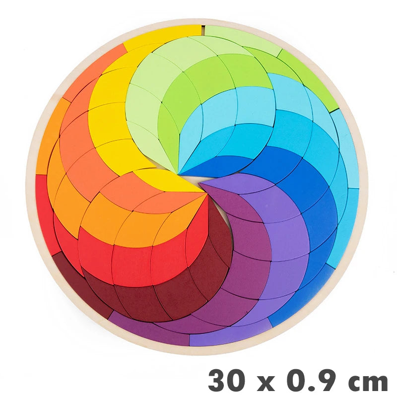 Montessori Rainbow Wooden Puzzle Geometric Blocks