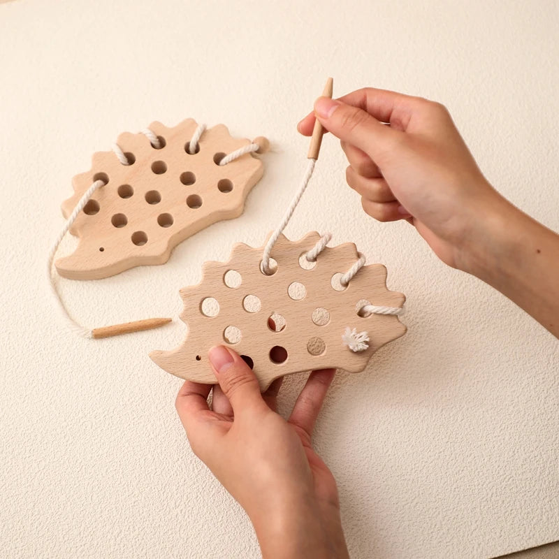 Montessori Wooden Threading Hedgehog Toy