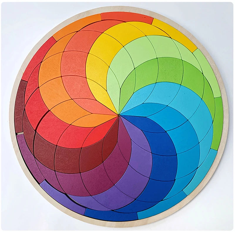 Montessori Rainbow Wooden Puzzle Geometric Blocks