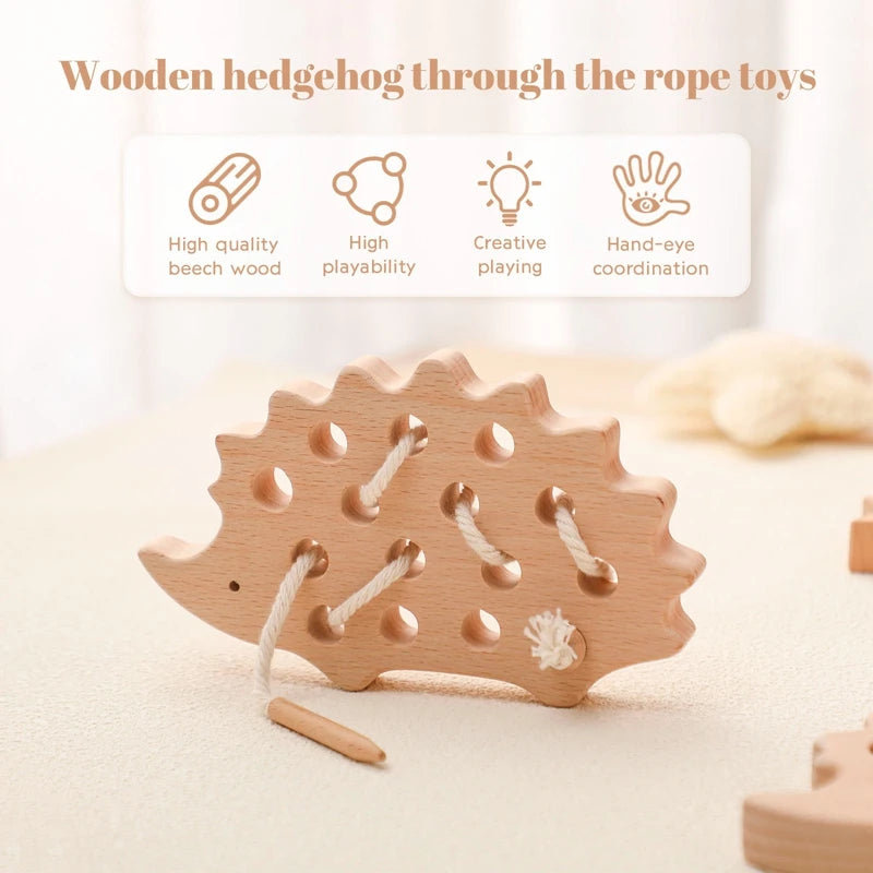 Montessori Wooden Threading Hedgehog Toy