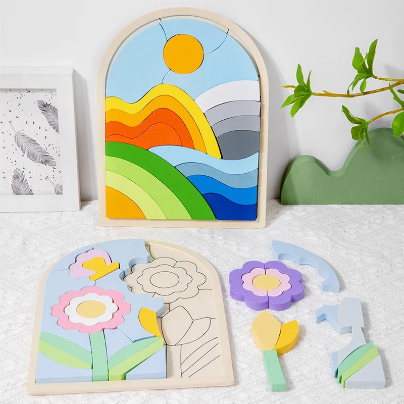 Wooden Rainbow Shape and Color Puzzle - Educational Toy