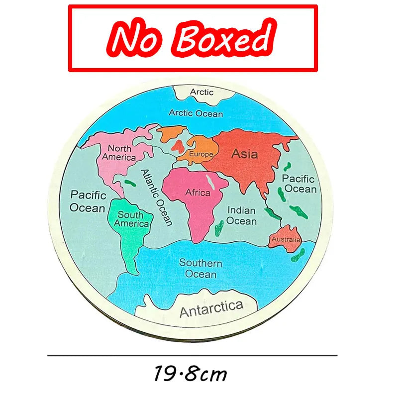 Montessori Wooden Colored World Map Puzzle Toy