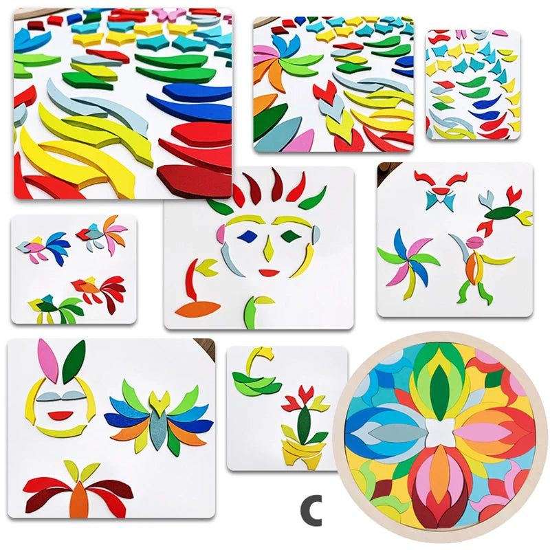Montessori Rainbow Wooden Puzzle Geometric Blocks