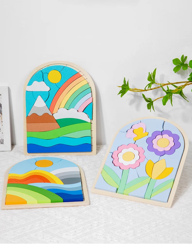 Wooden Rainbow Shape and Color Puzzle - Educational Toy