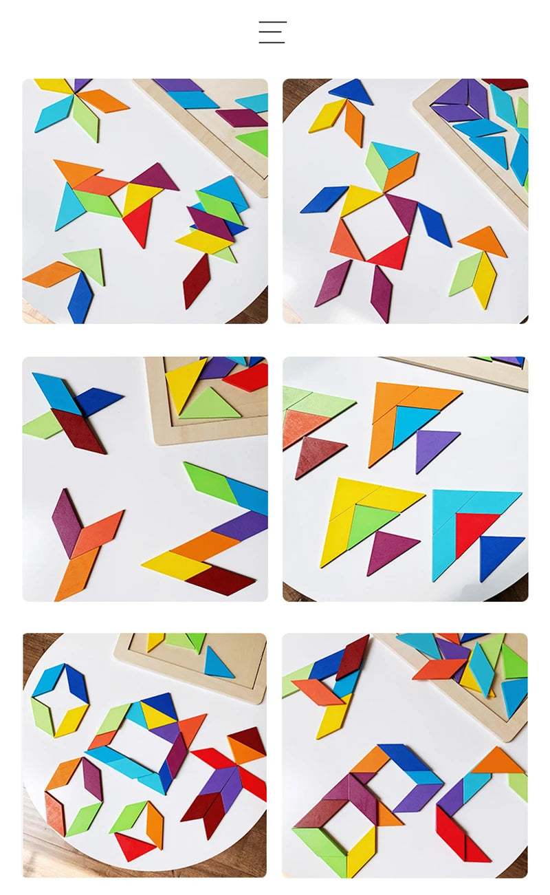 Montessori Rainbow Wooden Puzzle Toy - Educational Geometric Jigsaw Blocks