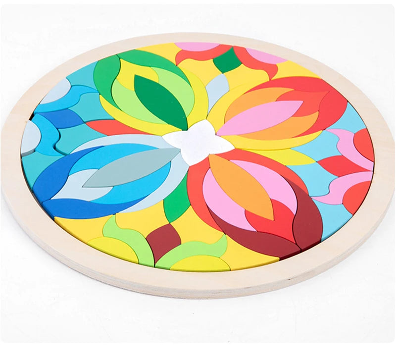 Montessori Rainbow Wooden Puzzle Geometric Blocks