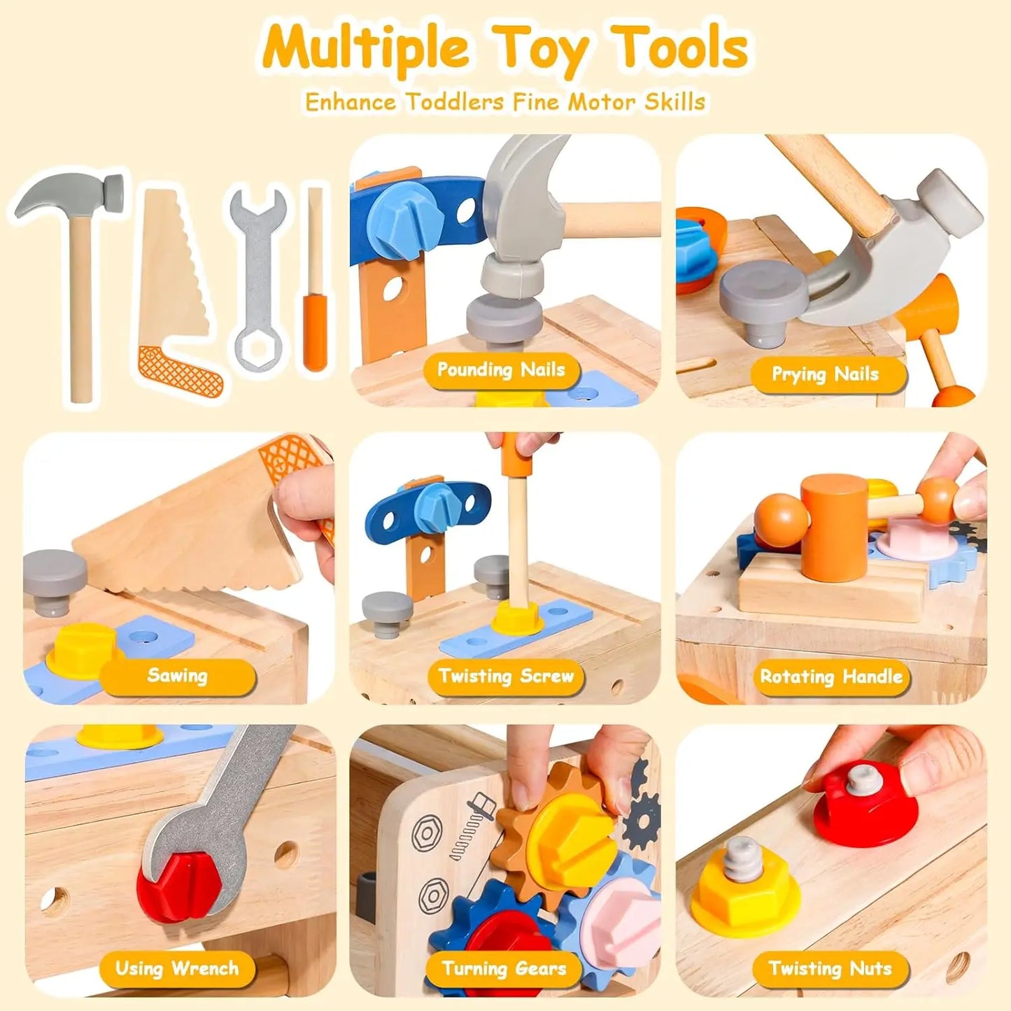 Wooden Tool Set for Kids - Montessori Educational STEM Construction Toy