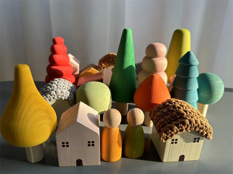 Montessori Wooden Stacking Blocks Pastel Nordic Forest Set