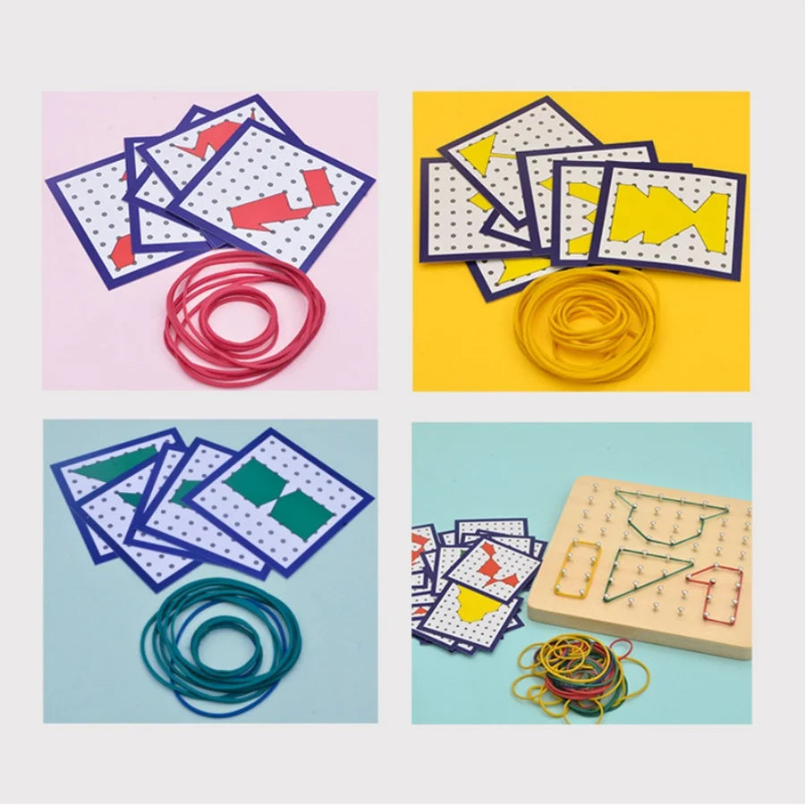 Montessori Creative Teaching Tool Small Nail Board Puzzle - Geometric Shape and Color Cognition